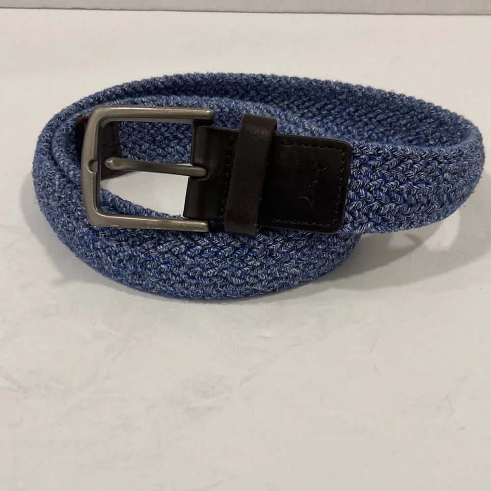 Tommy Bahama Fabric/Leather Blue Stretch Belt Size XL